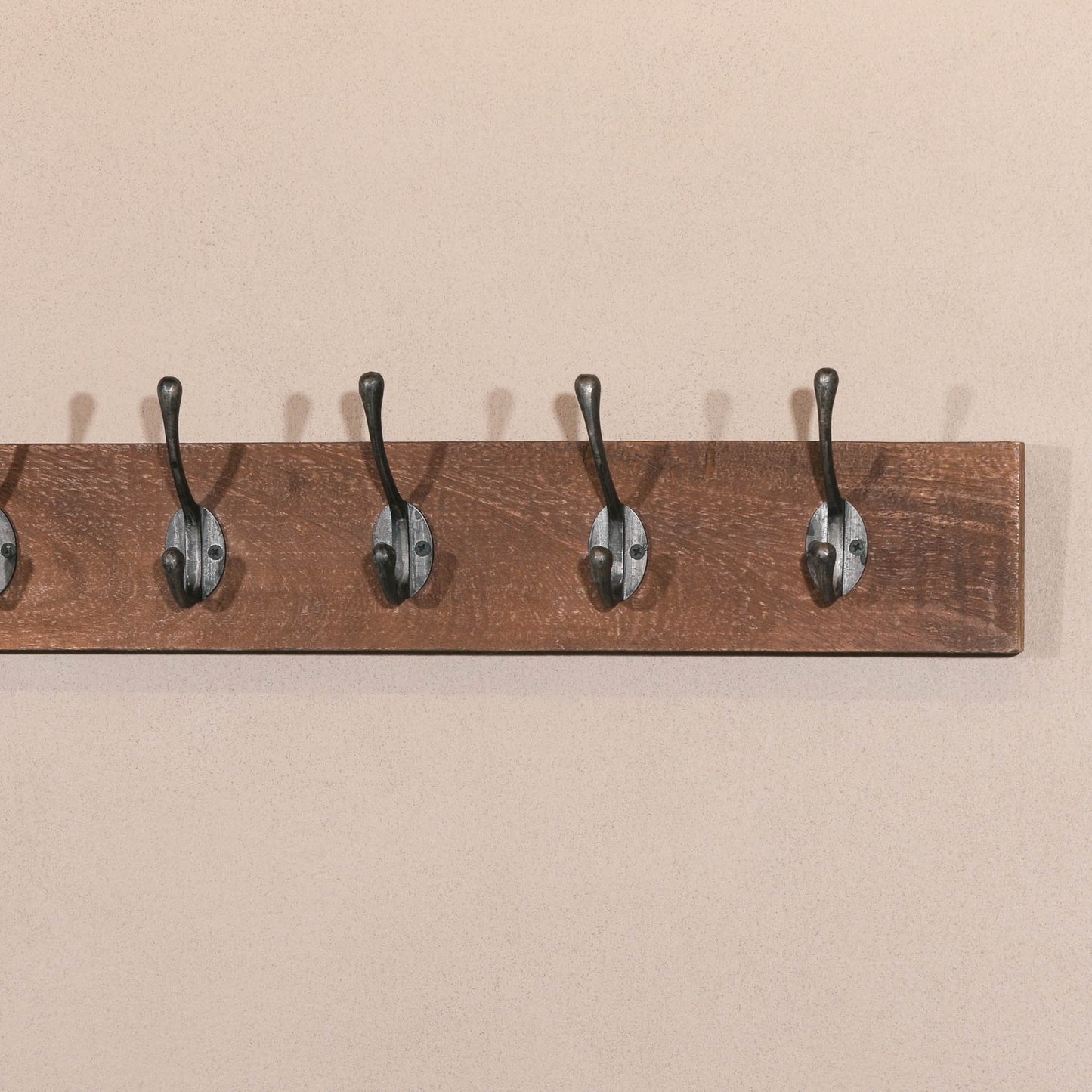 Wooden Loft Style Industrial Rustic Handmade Mango Wood Pallet Rack Vintage Cast Iron Hook Wall Mounted Coat Hanger