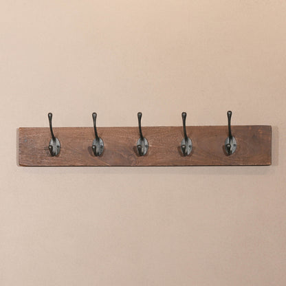 Wooden Loft Style Industrial Rustic Handmade Mango Wood Pallet Rack Vintage Cast Iron Hook Wall Mounted Coat Hanger