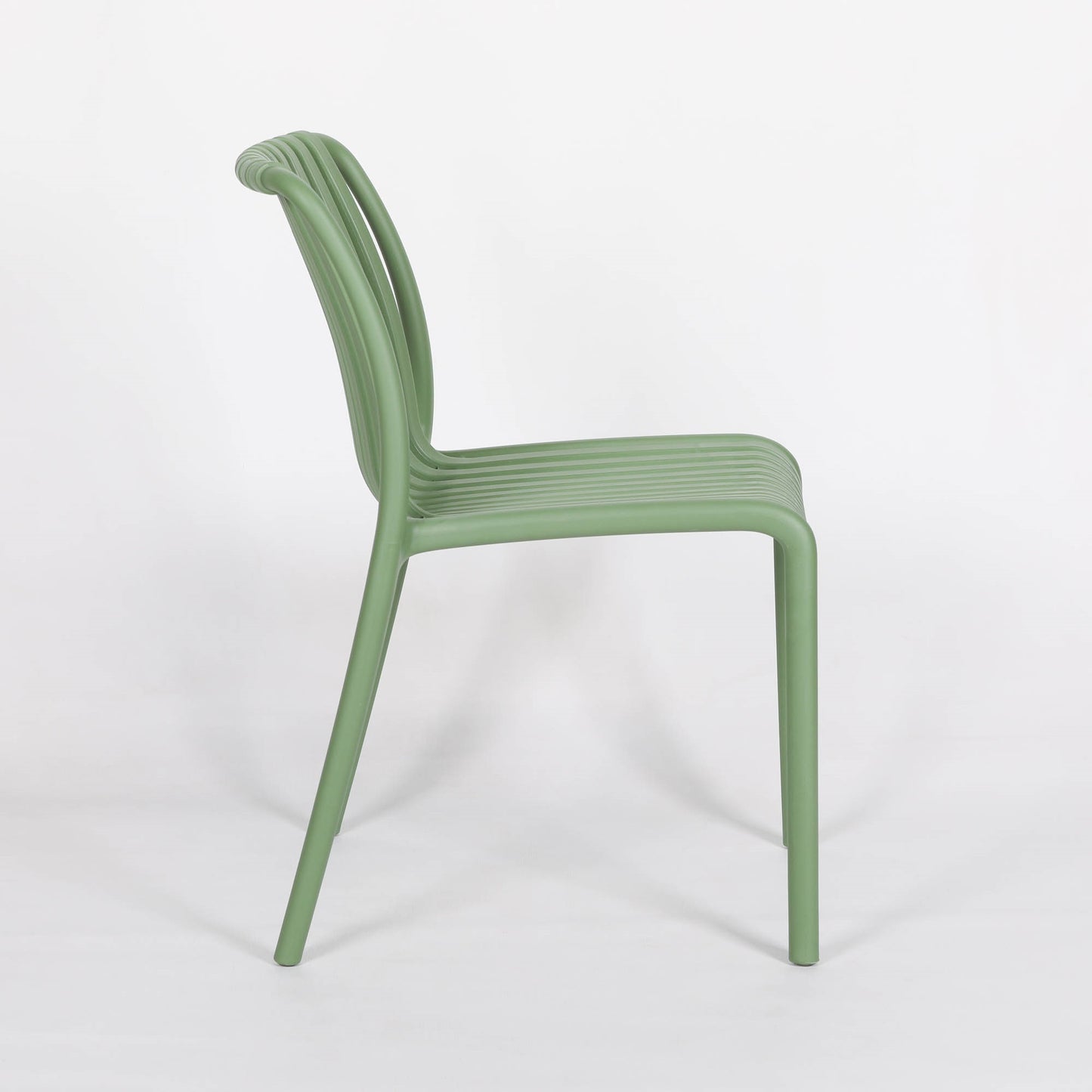 Mid Century Style Sage Green Plastic Minimalist Slatted Dining Chair