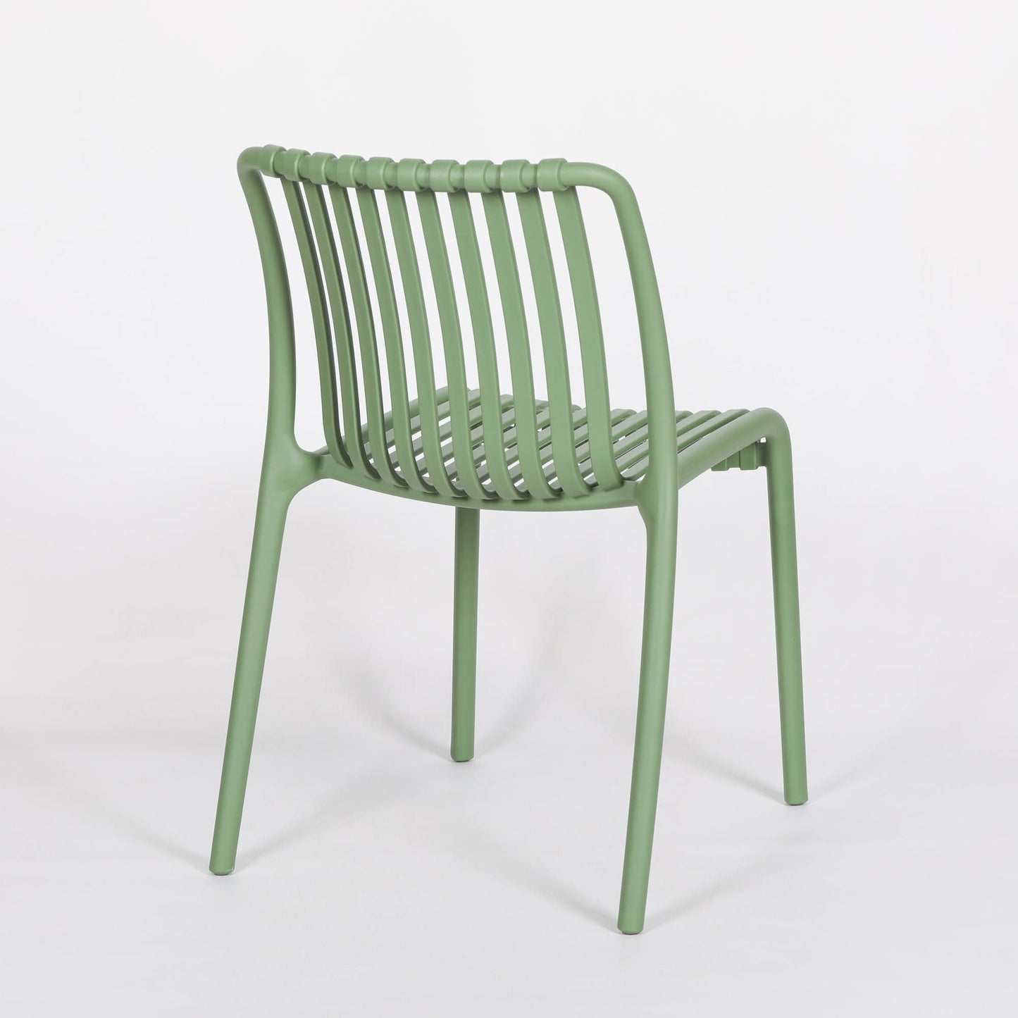 Mid Century Style Sage Green Plastic Minimalist Slatted Dining Chair