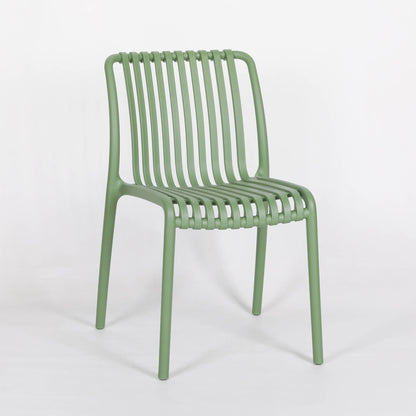 Mid Century Style Sage Green Plastic Minimalist Slatted Dining Chair