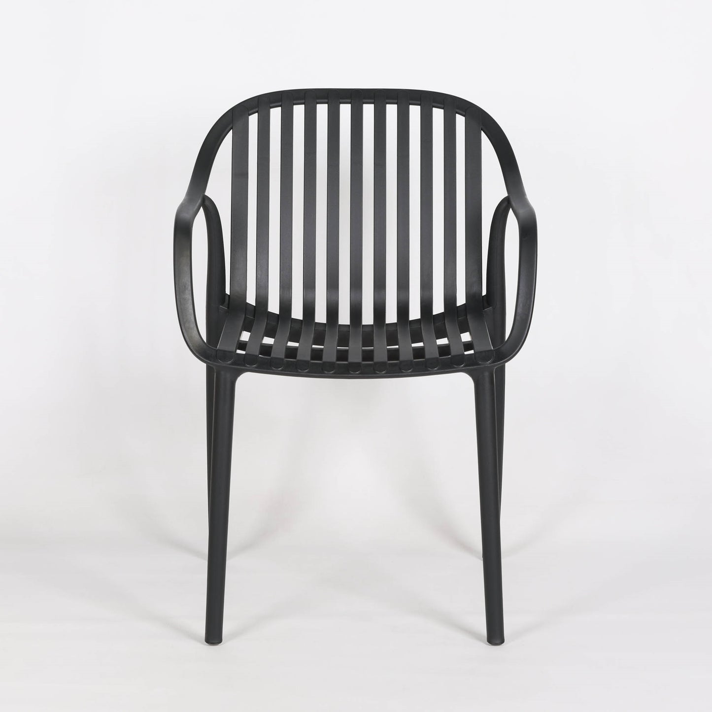 Black Sculptural Slatted Weather-Resistant Dining Chair