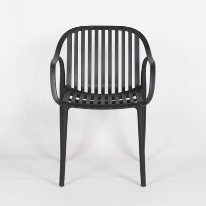 Black Sculptural Slatted Weather-Resistant Dining Chair