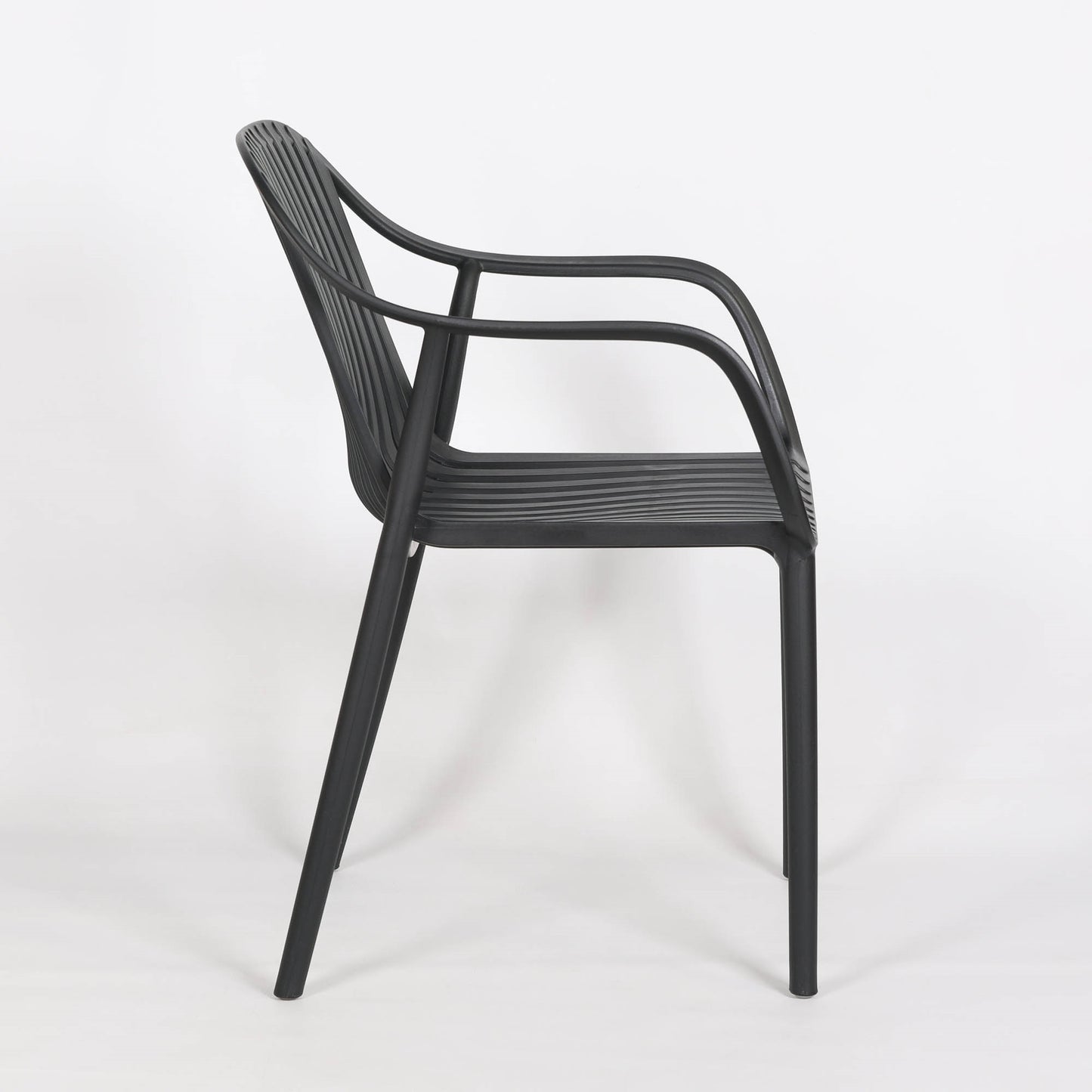 Black Sculptural Slatted Weather-Resistant Dining Chair
