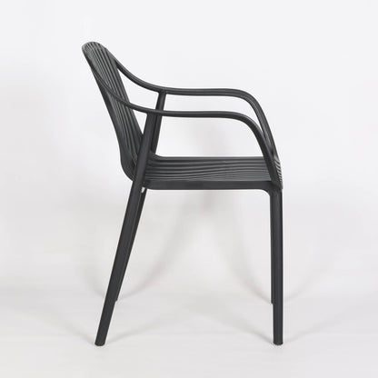 Black Sculptural Slatted Weather-Resistant Dining Chair