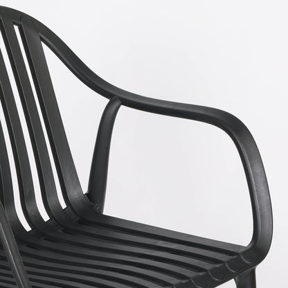 Black Sculptural Slatted Weather-Resistant Dining Chair
