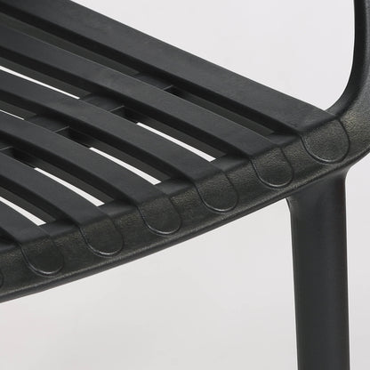 Black Sculptural Slatted Weather-Resistant Dining Chair