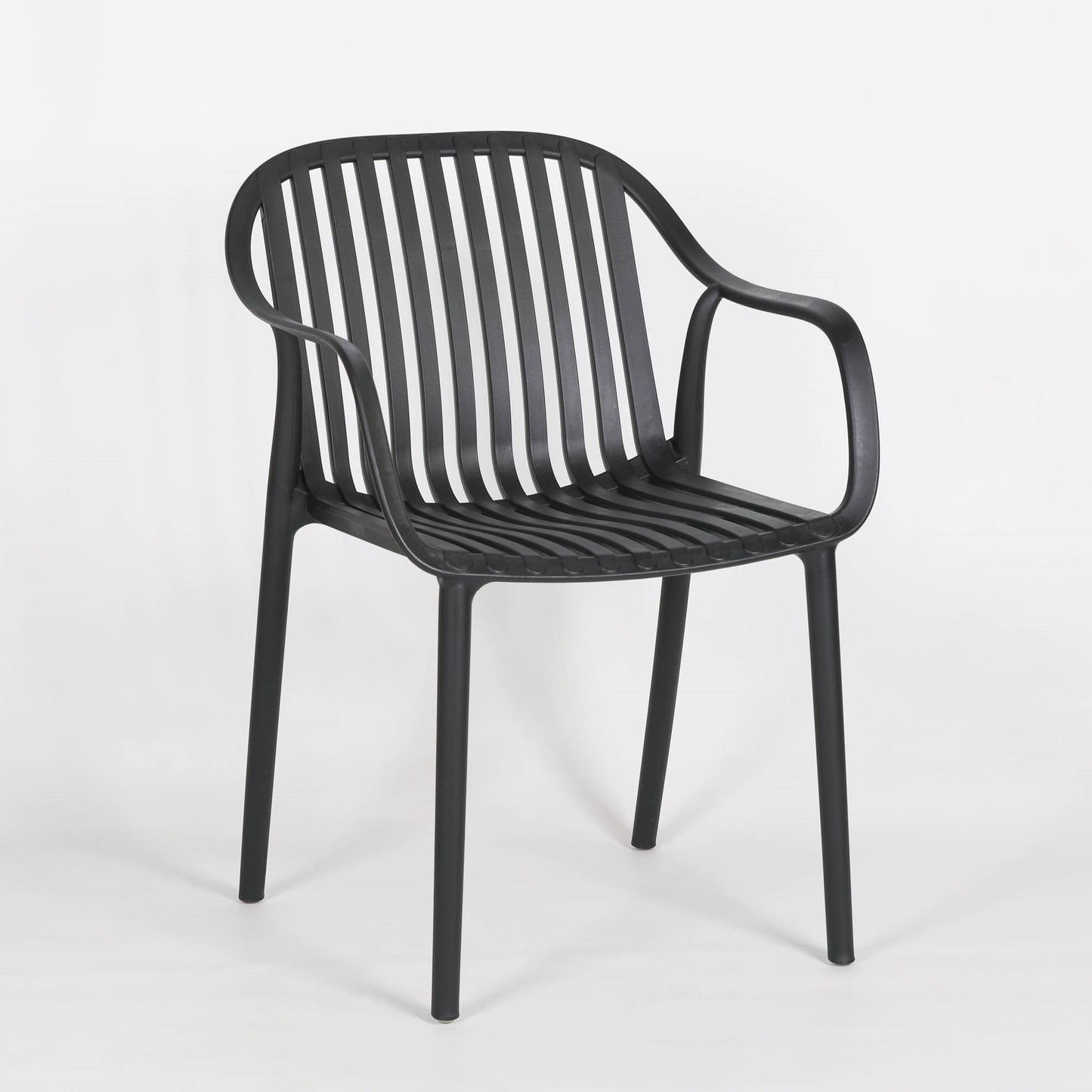 Black Sculptural Slatted Weather-Resistant Dining Chair