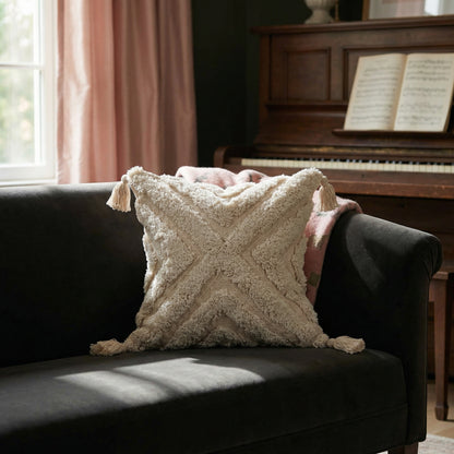 45cm Natural Cotton Cushion Cover With Tassels