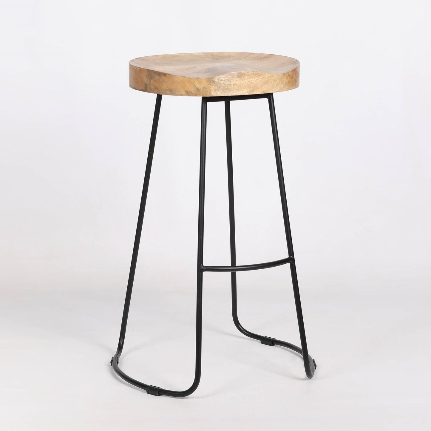 Vintage Mango Wooden Top Kitchen Bar Black Iron Metal Stool Industrial Tractor Seat