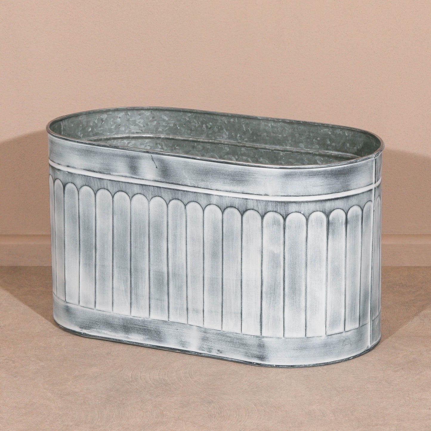 Vintage Rustic Style Galvanised Metal Tin Arched Pattern Outdoor Planter