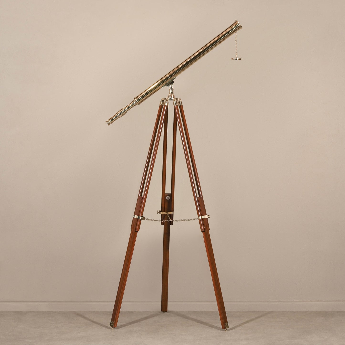 Brass & Wood Floor Telescope Nautical Decor