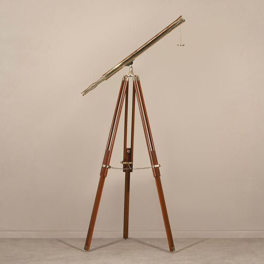 Brass & Wood Floor Telescope Nautical Decor