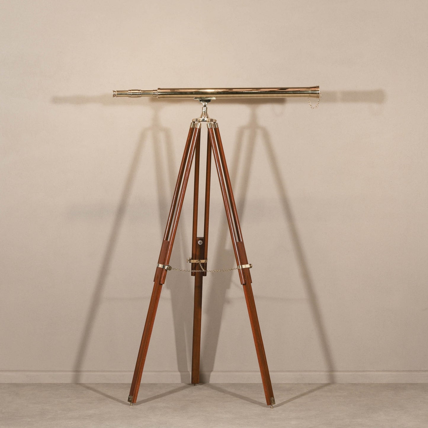Brass & Wood Floor Telescope Nautical Decor
