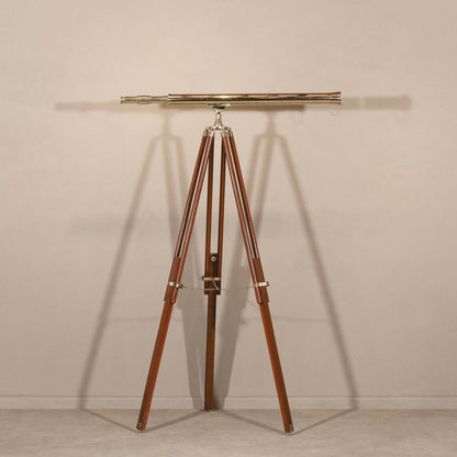 Brass & Wood Floor Telescope Nautical Decor