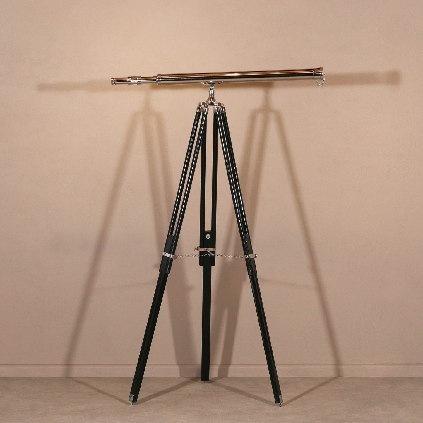 Nickel & Black Wood Floor Telescope Nautical Decor