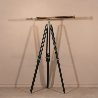 Nickel & Black Wood Floor Telescope Nautical Decor