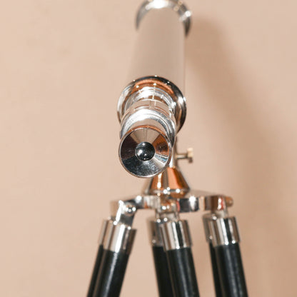 Nickel & Black Wood Floor Telescope Nautical Decor