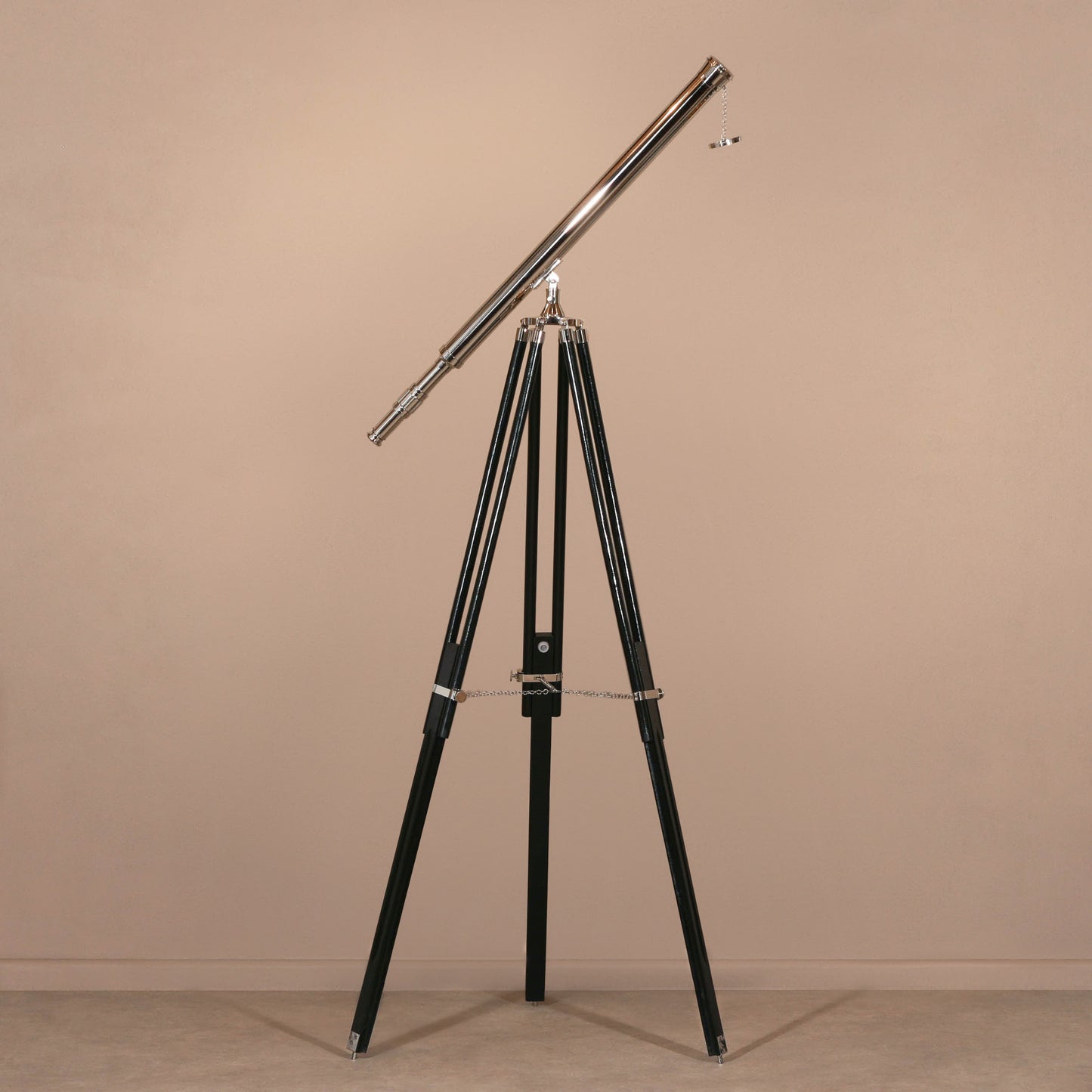 Nickel & Black Wood Floor Telescope Nautical Decor