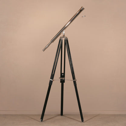 Nickel & Black Wood Floor Telescope Nautical Decor