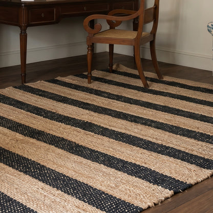 Artisan Rectangular Black Stripe Jute Rug
