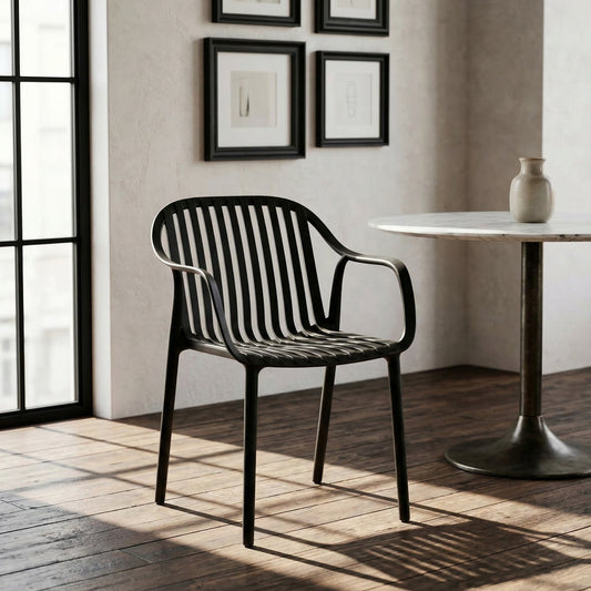 Black Sculptural Slatted Weather-Resistant Dining Chair