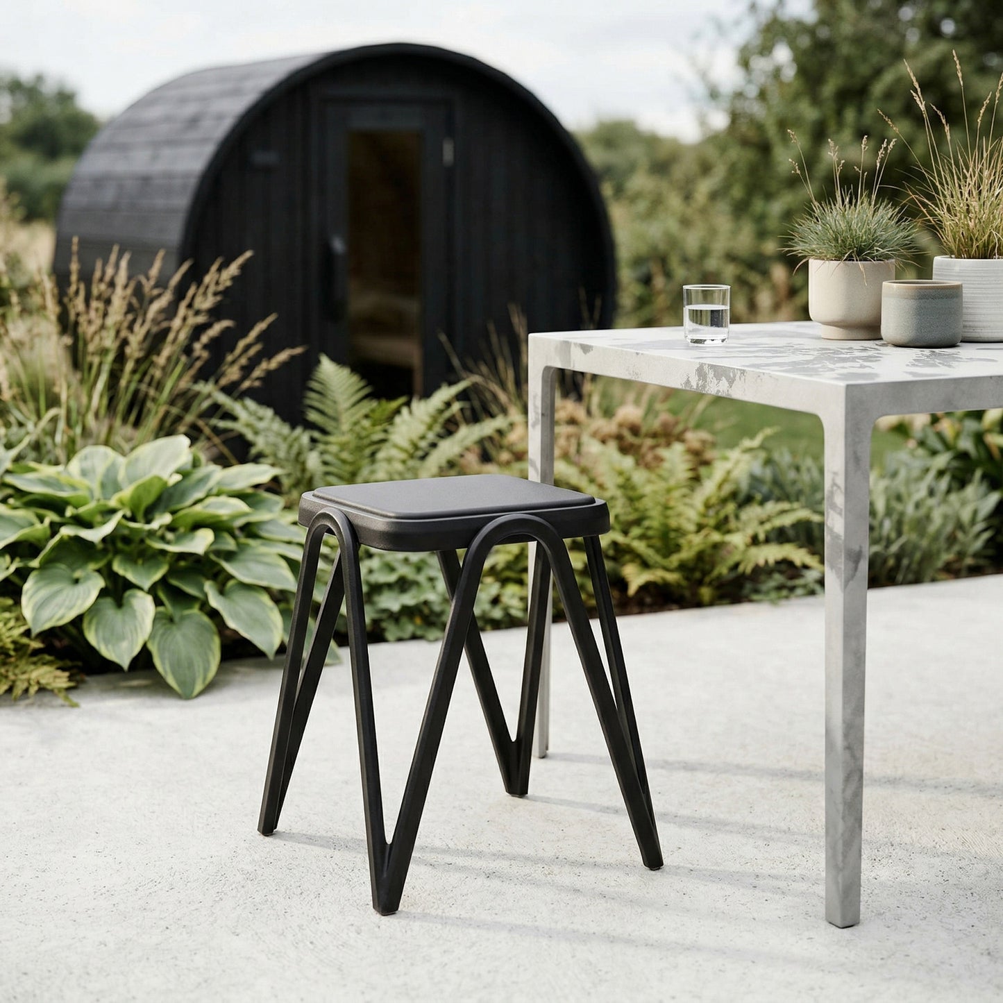 Terrace Black Low-Profile Garden Seat Accent Stool & Side Table
