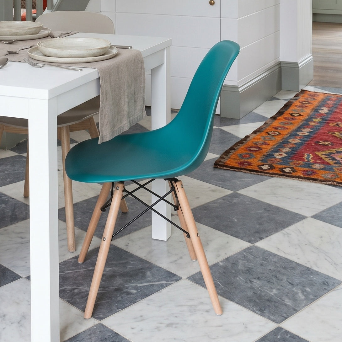 Ocean Blue Eames-Style Plastic Dining Chair with Wooden Legs