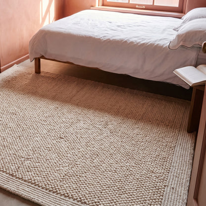 Ivory Pebble Weave with Border Chunky Wool Rug