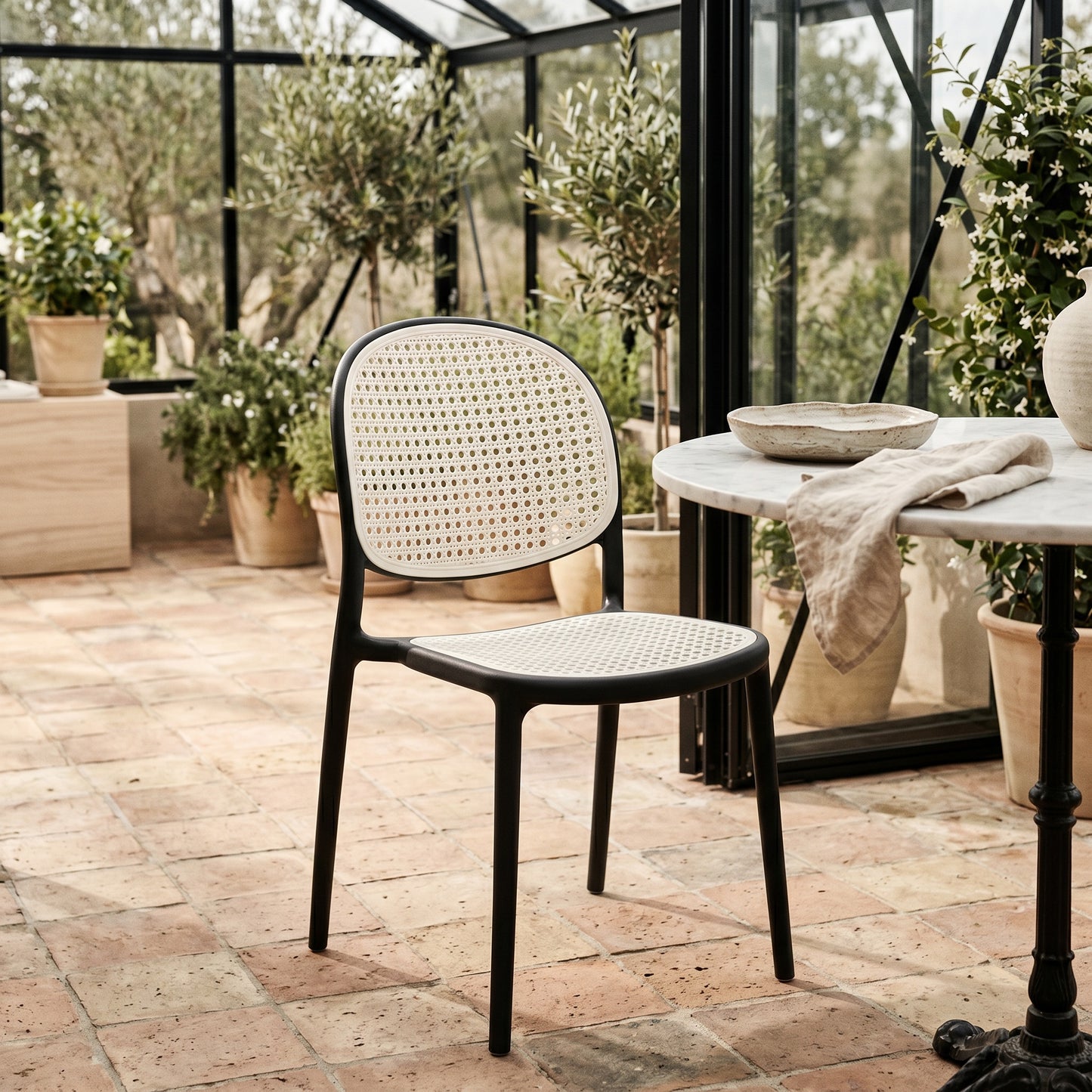 Contemporary Matte Black & Off-White Mesh Back Dining Chair