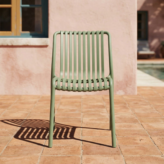 Mid Century Style Sage Green Plastic Minimalist Slatted Dining Chair