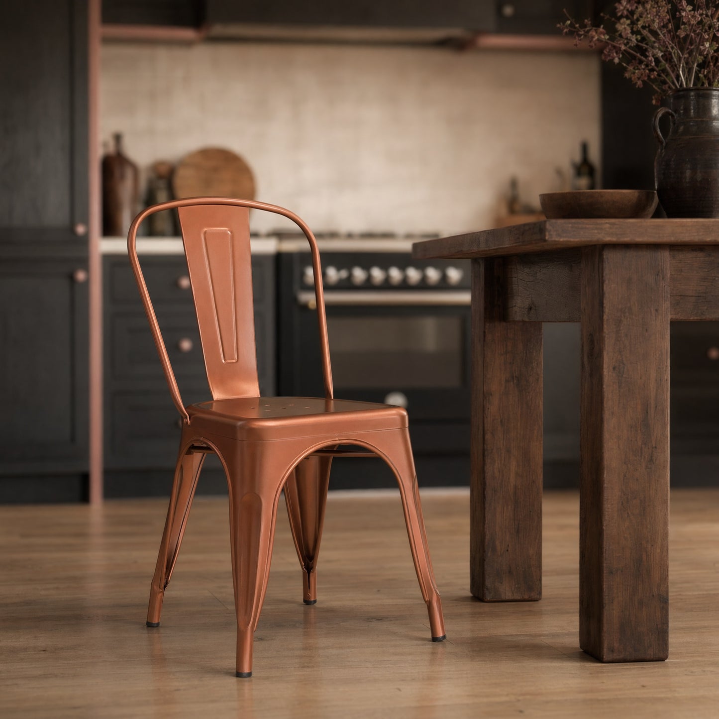 Industrial Style Rose Gold Copper Finish Metal Dining Chair