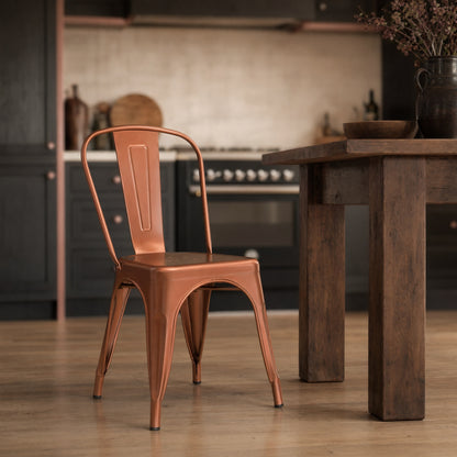 Industrial Style Rose Gold Copper Finish Metal Dining Chair