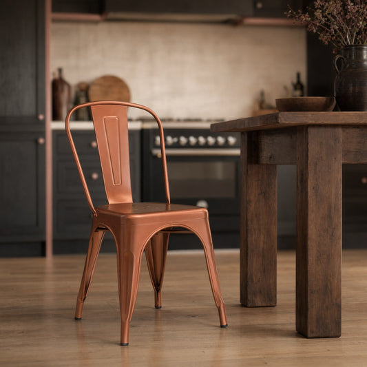 Industrial Style Rose Gold Copper Finish Metal Dining Chair