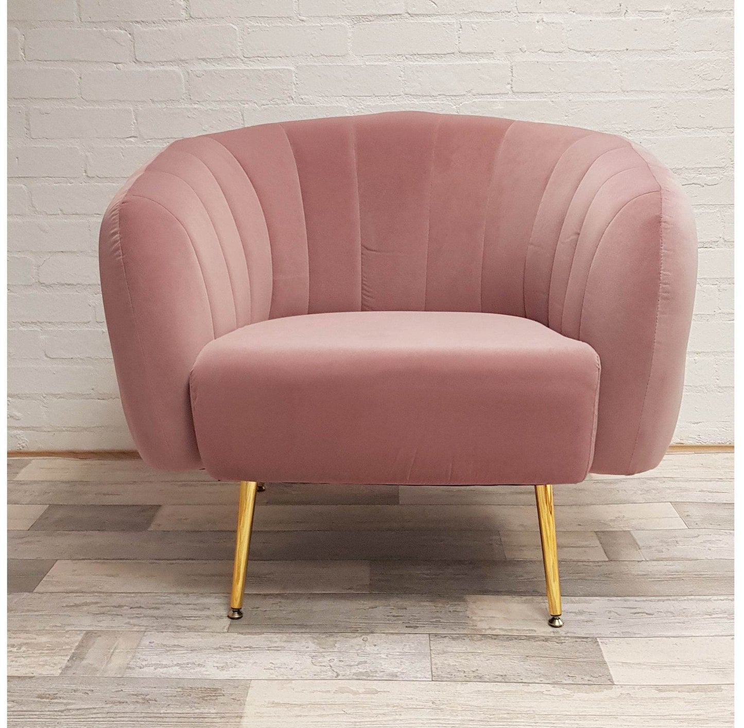 Pink Velvet Tub Armchair With Gold Finish Legs - Esmae & Rose