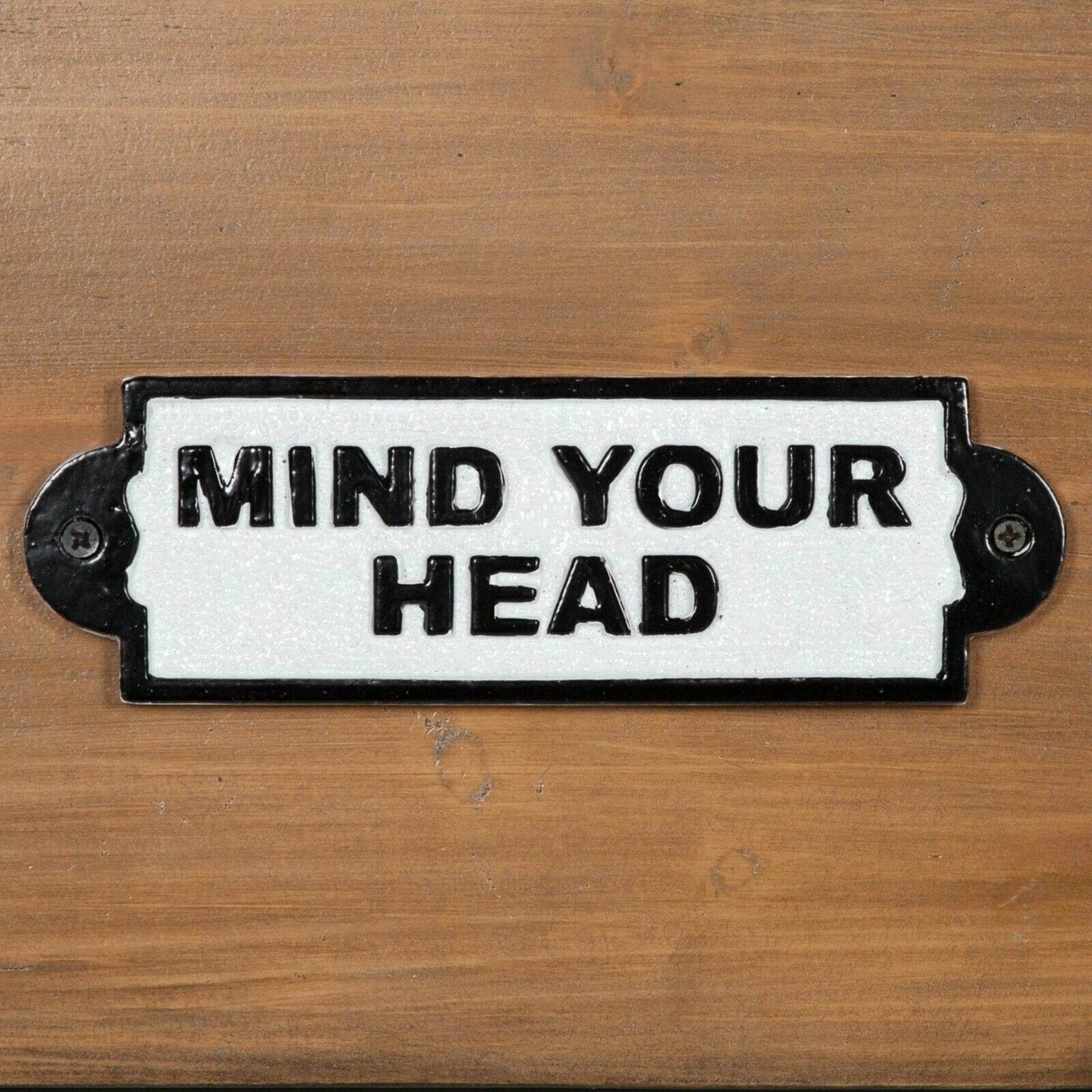 Vintage Victorian Style MIND YOUR HEAD Wall Cast Iron Sign Black & White Plaque - Esmae & Rose