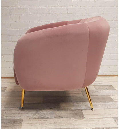 Pink Velvet Tub Armchair With Gold Finish Legs - Esmae & Rose