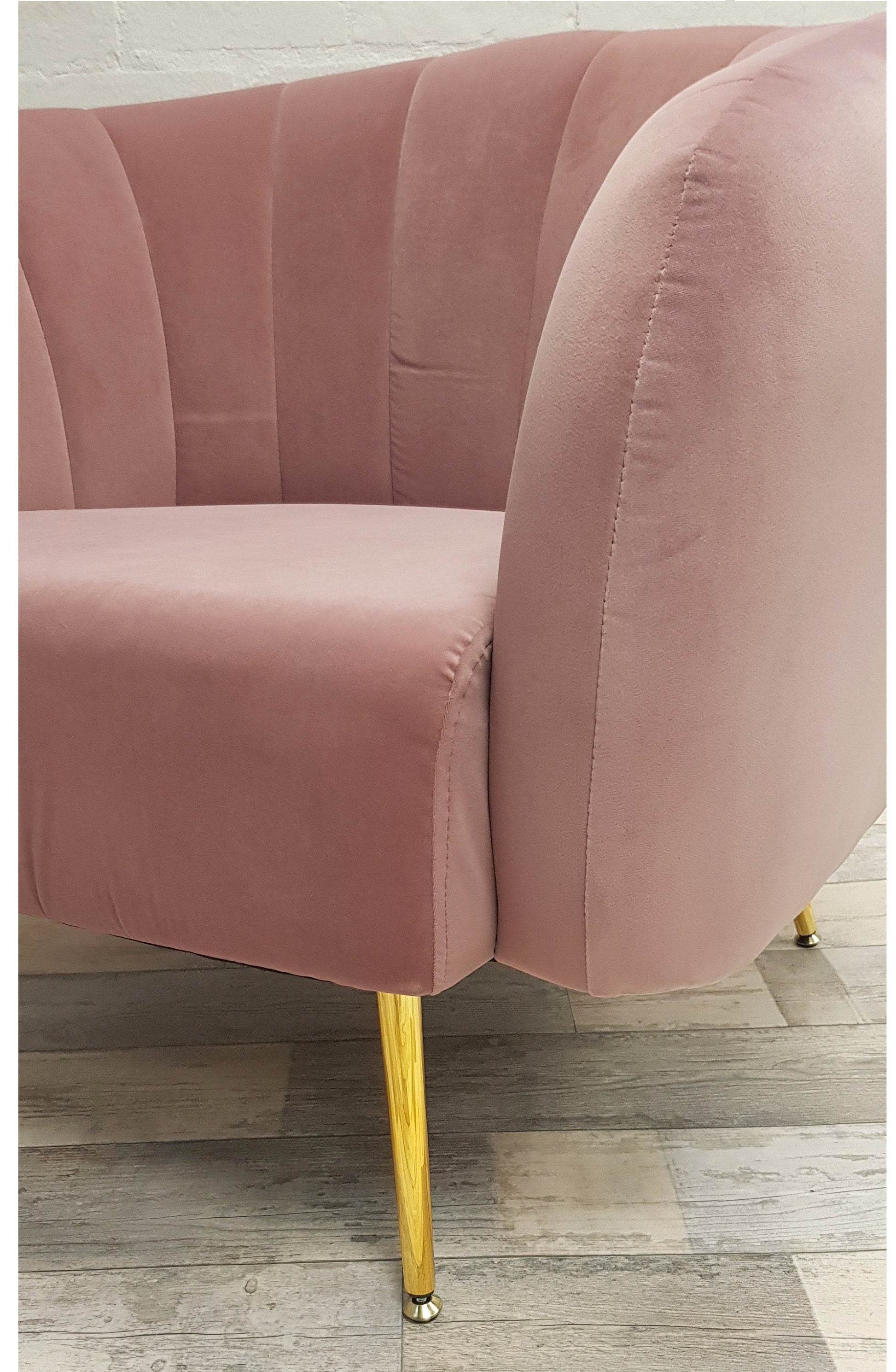 Pink Velvet Tub Armchair With Gold Finish Legs - Esmae & Rose