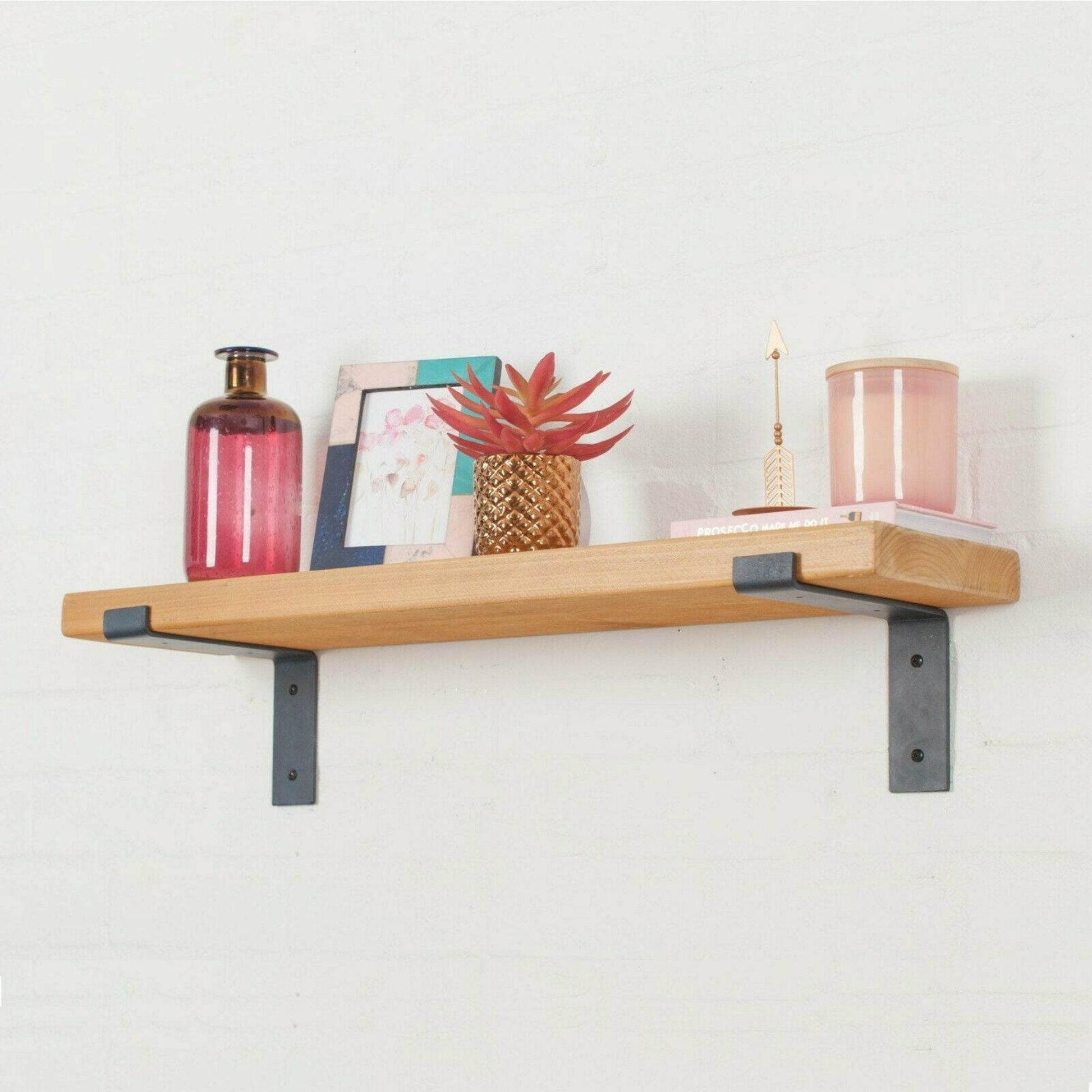 Rustic Wooden Wall Shelf Industrial Wood Iron Metal Scaffold Board Style Shelves - Esmae & Rose