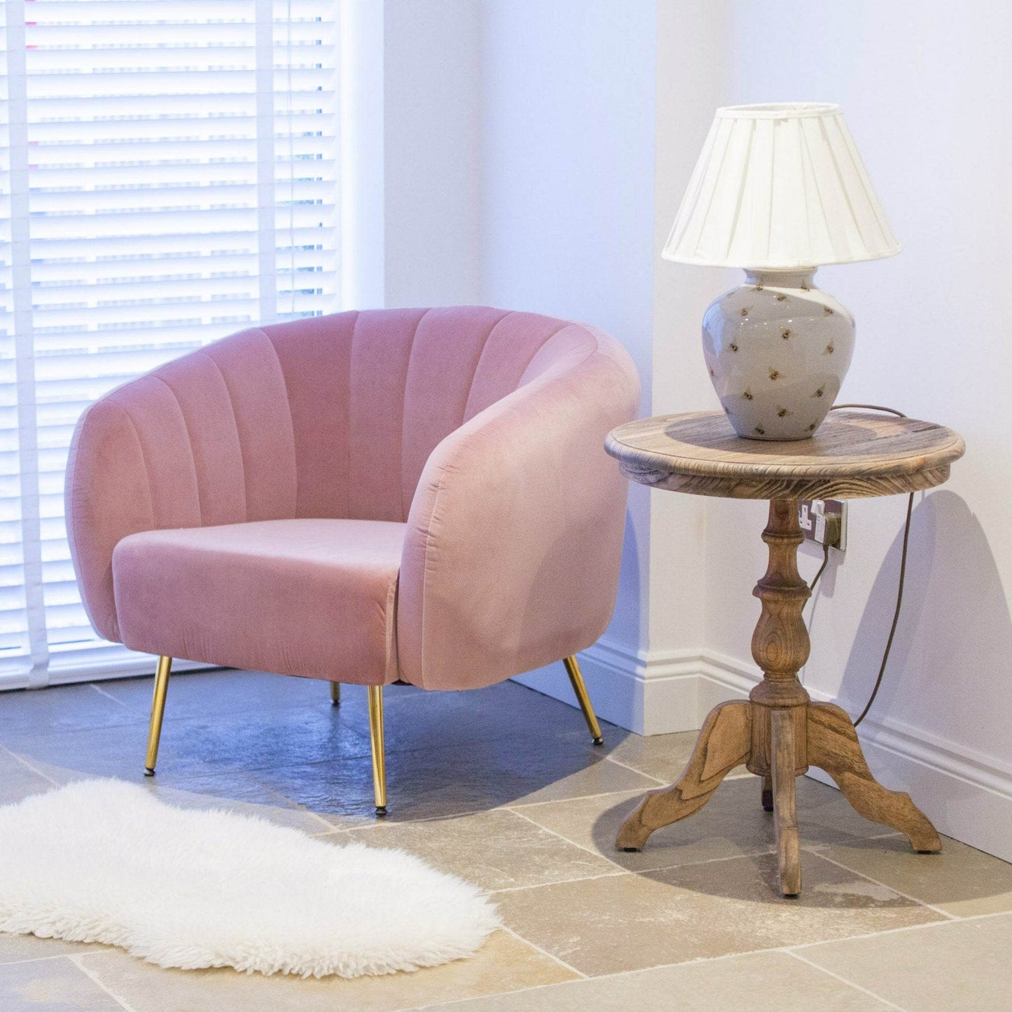 Pink Velvet Tub Armchair With Gold Finish Legs - Esmae & Rose