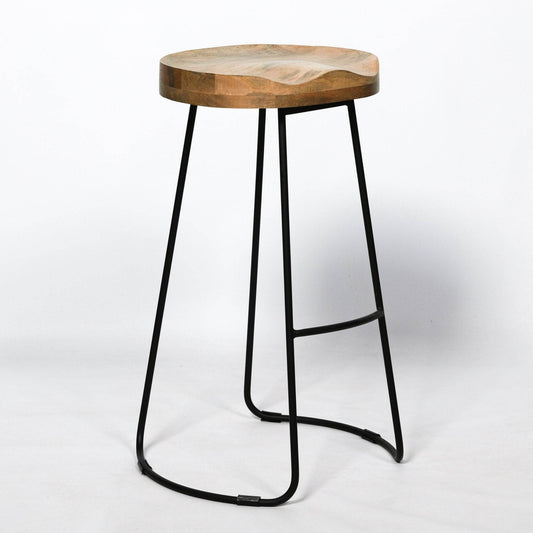 Vintage Mango Wooden Top Kitchen Bar Black Iron Metal Stool Industrial Tractor Seat - Esmae & Rose