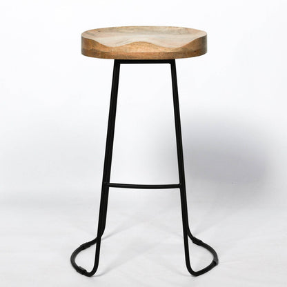 Vintage Mango Wooden Top Kitchen Bar Black Iron Metal Stool Industrial Tractor Seat - Esmae & Rose