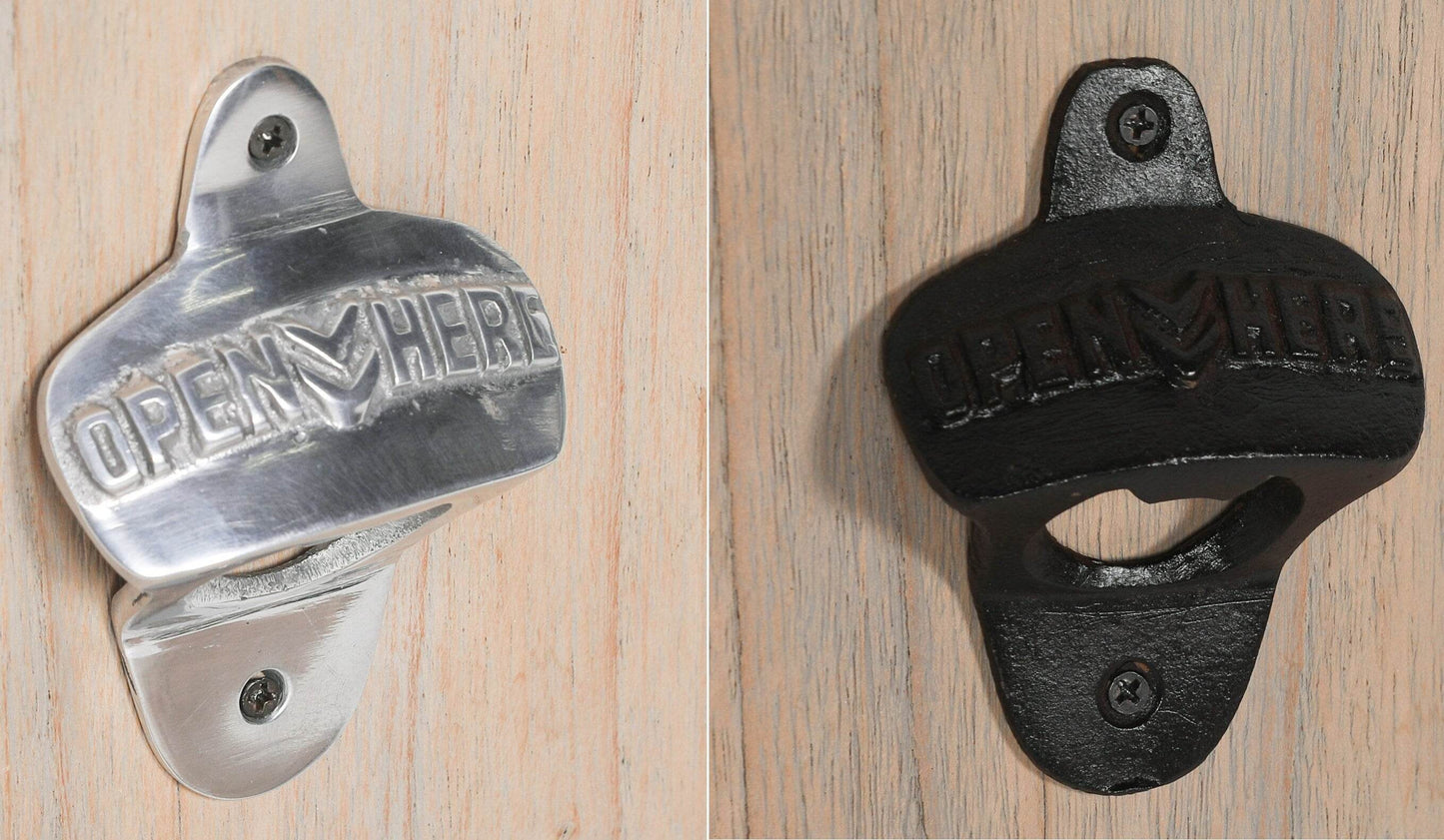 Vintage Retro Open Here Wall Mounted Bottle Opener Available in Rustic and Silver Finish - Esmae & Rose