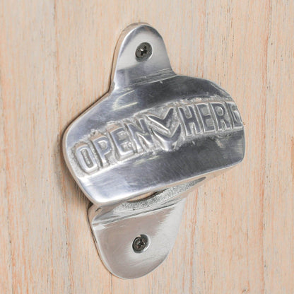 Vintage Retro Open Here Wall Mounted Bottle Opener Available in Rustic and Silver Finish - Esmae & Rose