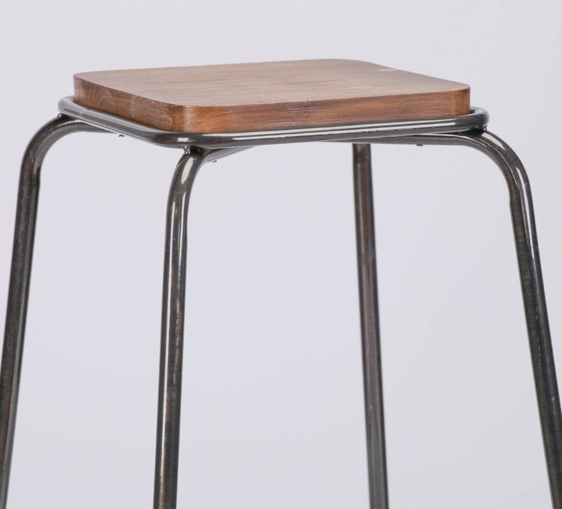 Industrial Lab Raw Steel Lacquer Style Stackable Wooden Bar Stool Breakfast Bar - Esmae & Rose