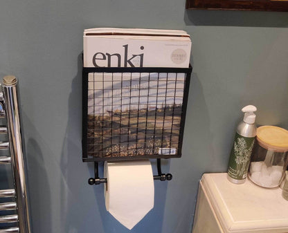 Loft Industrial Style Black Metal Mesh Wall Mounted Magazine And Toilet Loo Roll Holder - Esmae & Rose