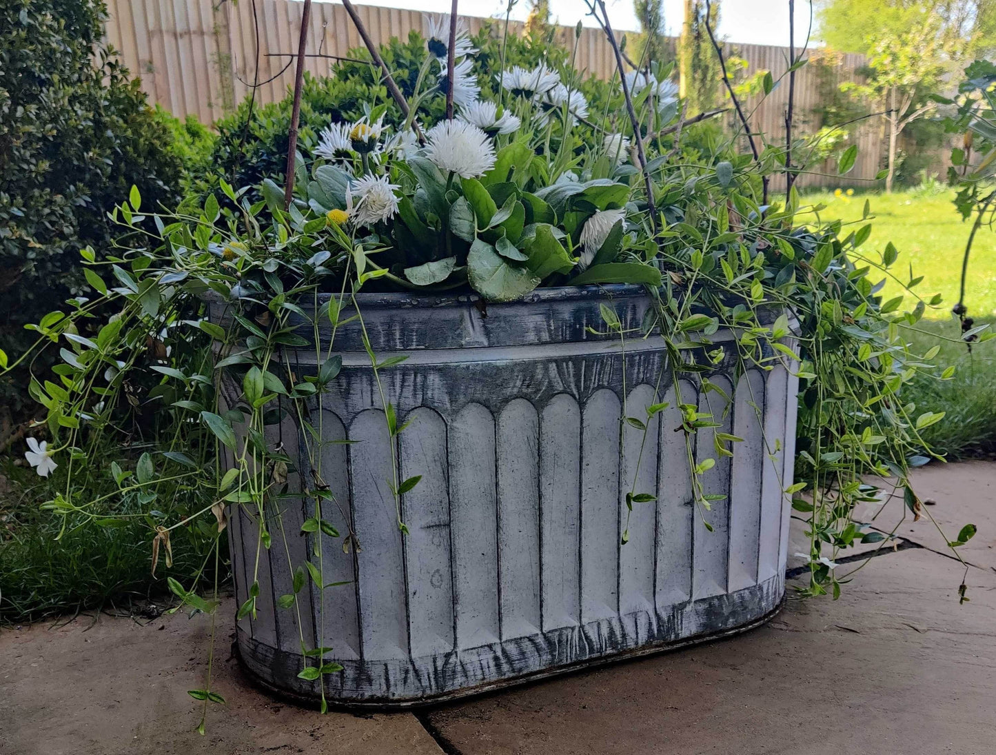 Vintage Rustic Style Galvanised Metal Tin Arched Pattern Outdoor Planter - Esmae & Rose