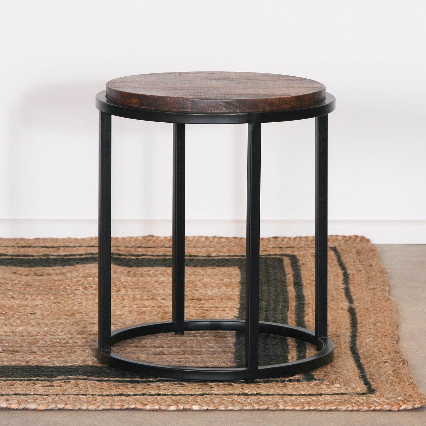 Vintage Industrial Loft Round Black Occasional Side Table With Mango Wooden Top - Esmae & Rose