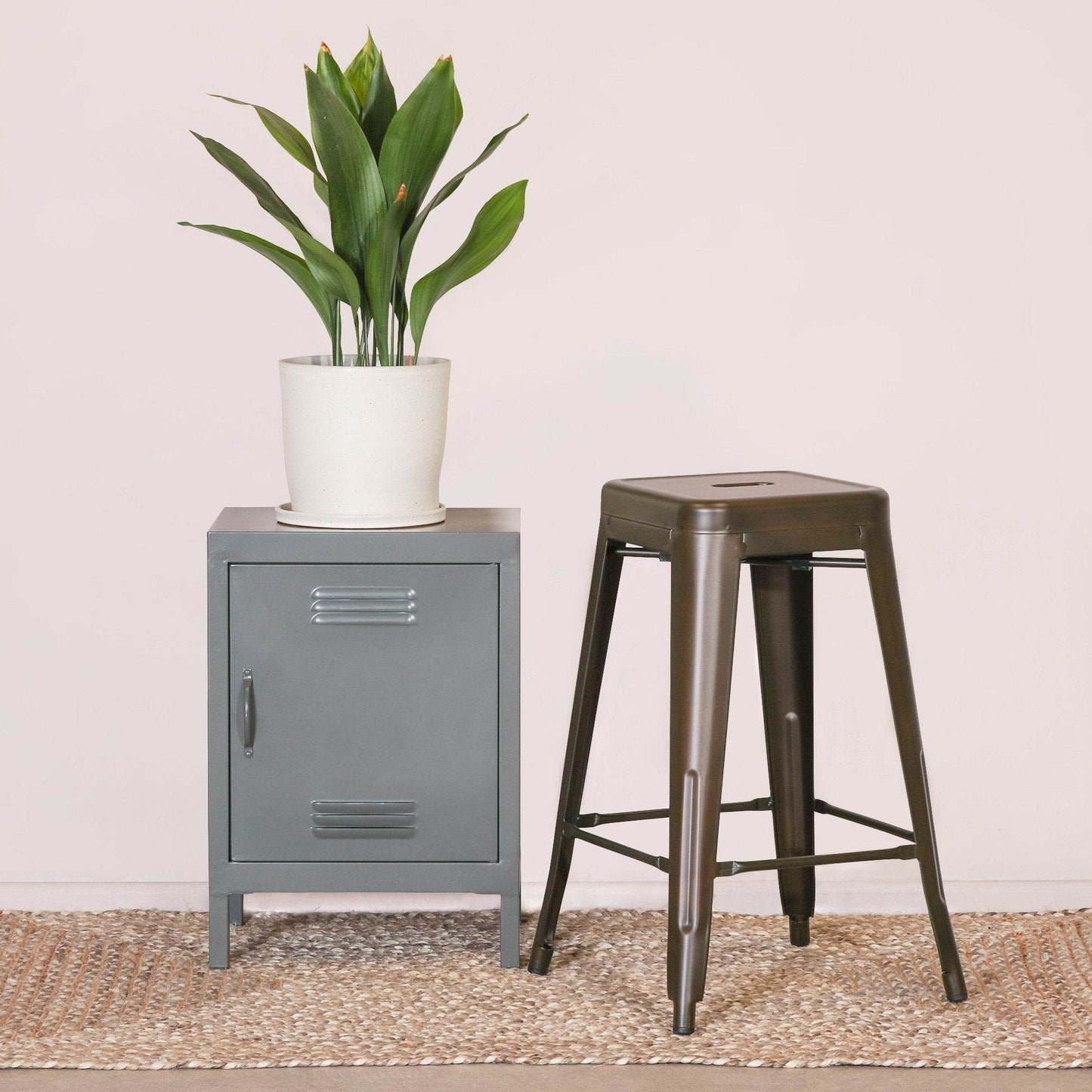 Industrial Style Steel Stackable Metal Bar Stool in Aged Zinc Effect Finish - Esmae & Rose