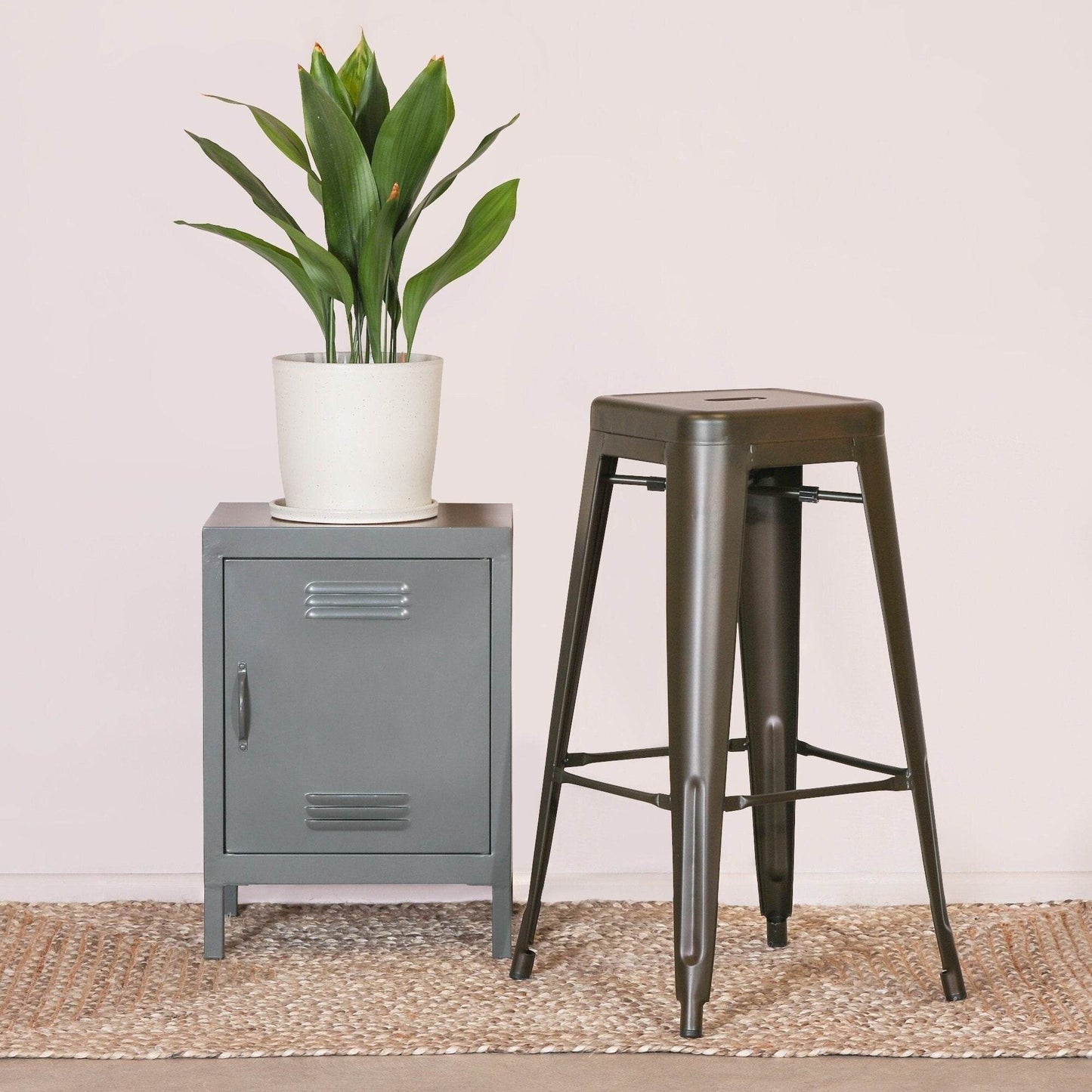 Industrial Style Steel Stackable Metal Bar Stool in Aged Zinc Effect Finish - Esmae & Rose